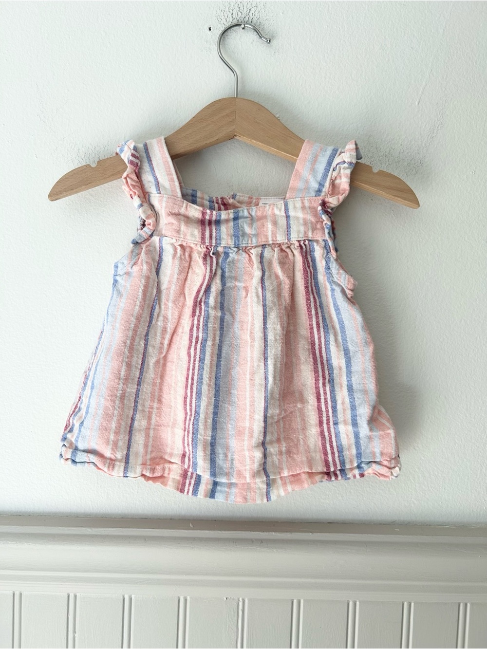 Carter’s 18 Months Pink Blue Striped Sleeveless Linen Blend Ruffle Top